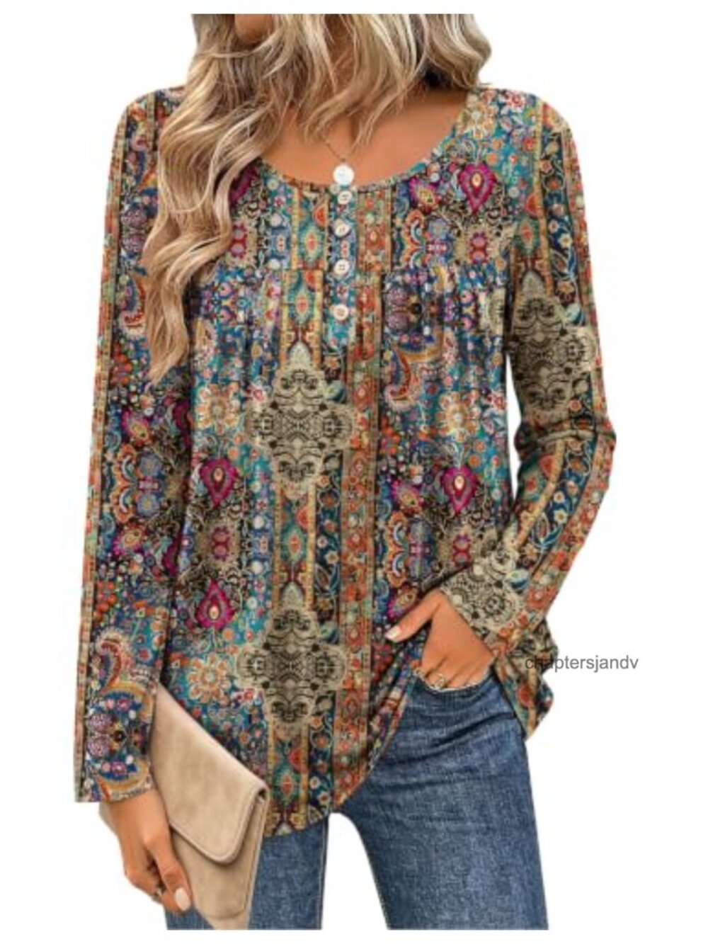Dressy Casual Long Sleeve Tunic Loose Floral Blouse